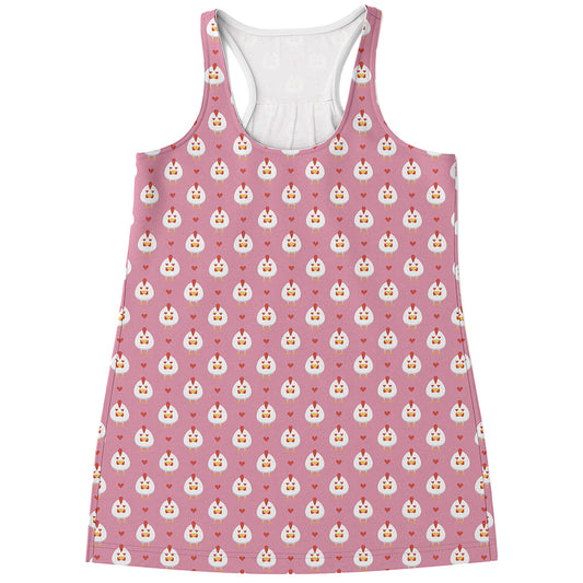Chicken Love Emoji Pattern Print Women's Racerback Tank Top