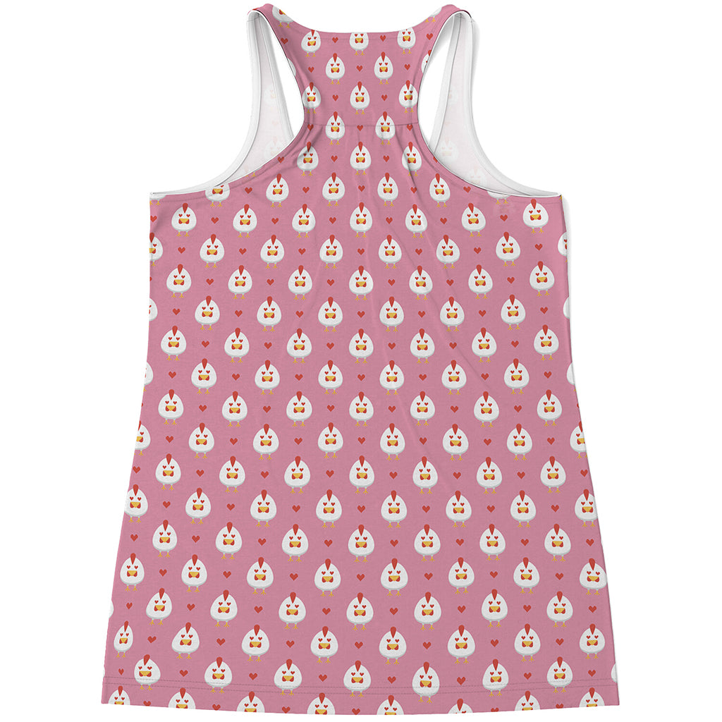 Chicken Love Emoji Pattern Print Women's Racerback Tank Top