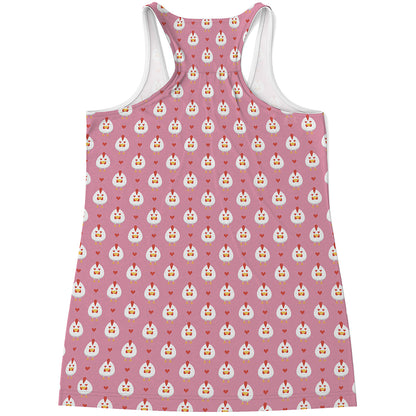 Chicken Love Emoji Pattern Print Women's Racerback Tank Top