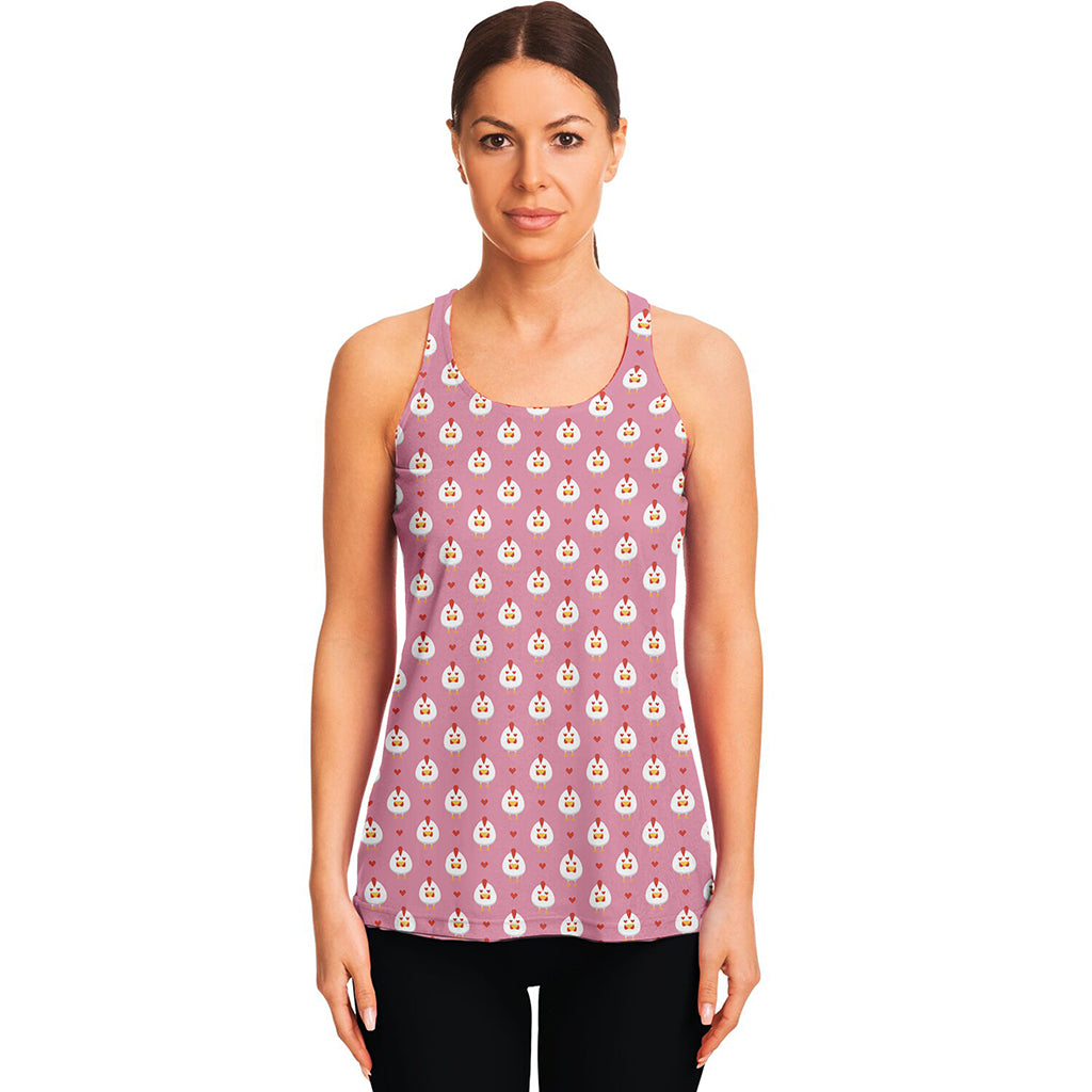 Chicken Love Emoji Pattern Print Women's Racerback Tank Top