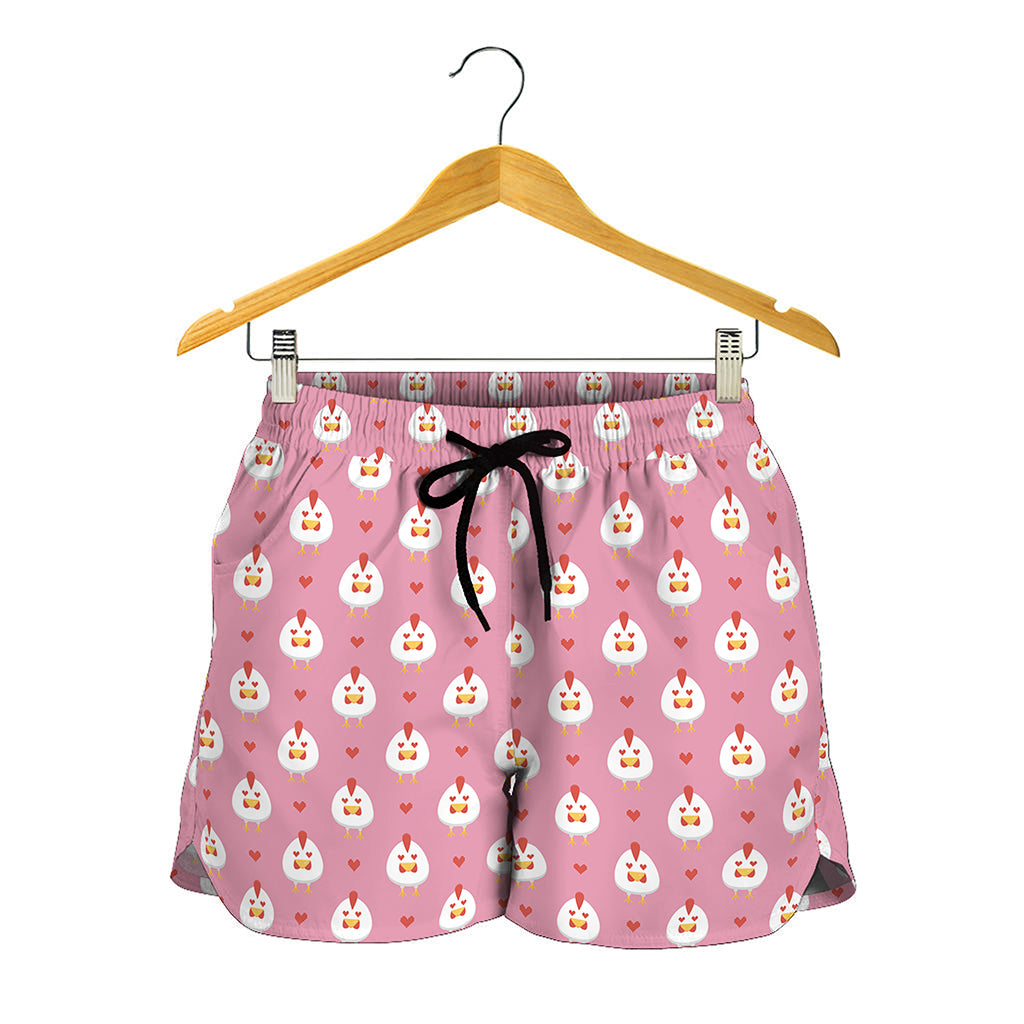 Chicken Love Emoji Pattern Print Women's Shorts