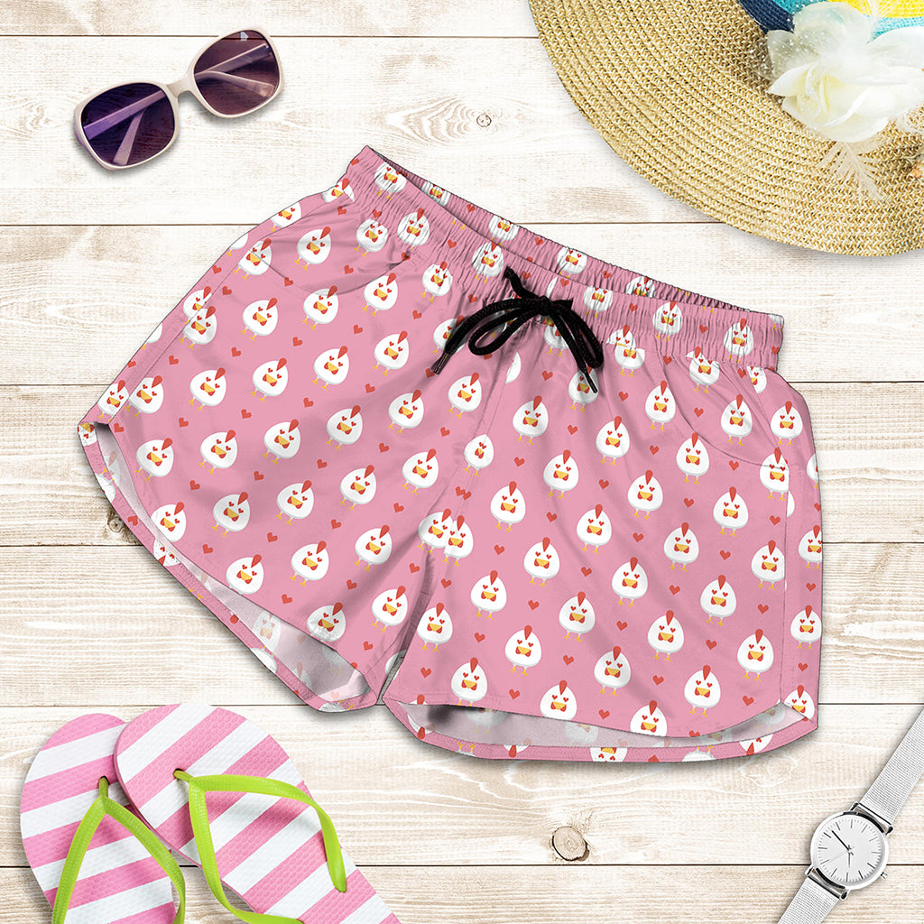 Chicken Love Emoji Pattern Print Women's Shorts