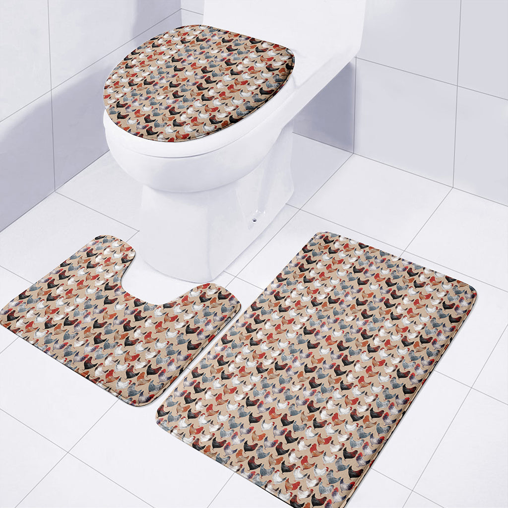 Chicken Painting Pattern Print 3 Piece Bath Mat Set