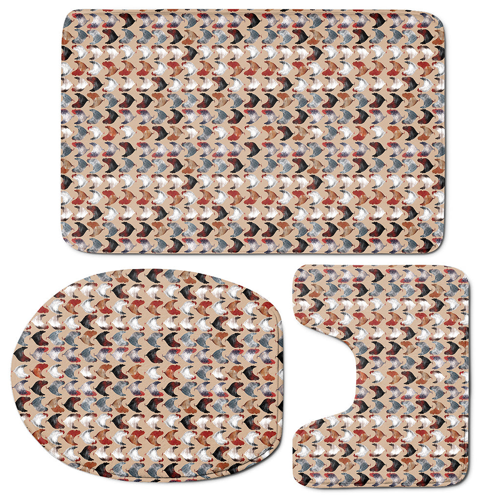 Chicken Painting Pattern Print 3 Piece Bath Mat Set
