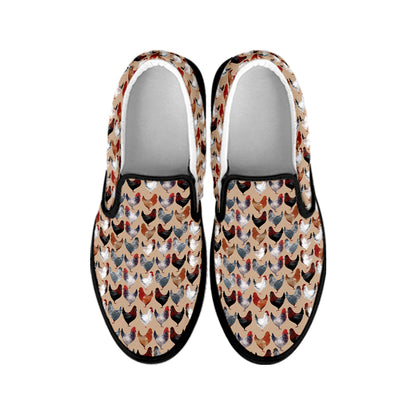 Chicken Painting Pattern Print Black Slip On Shoes