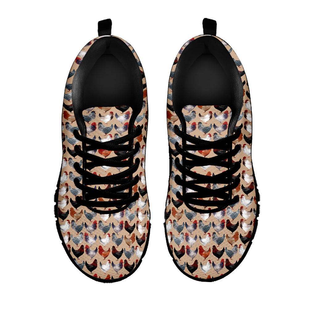 Chicken Painting Pattern Print Black Sneakers