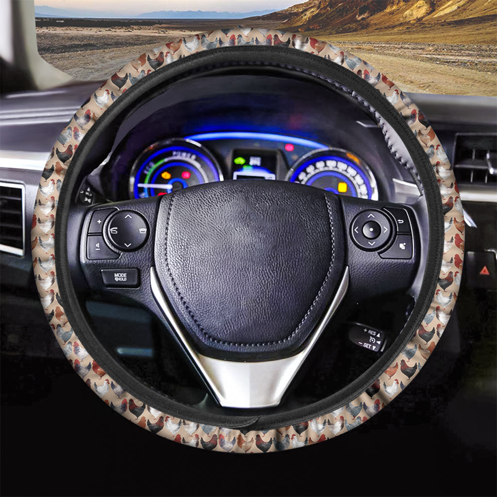 Chicken Painting Pattern Print Car Steering Wheel Cover