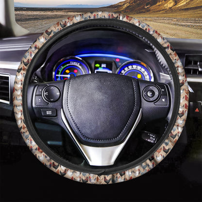 Chicken Painting Pattern Print Car Steering Wheel Cover