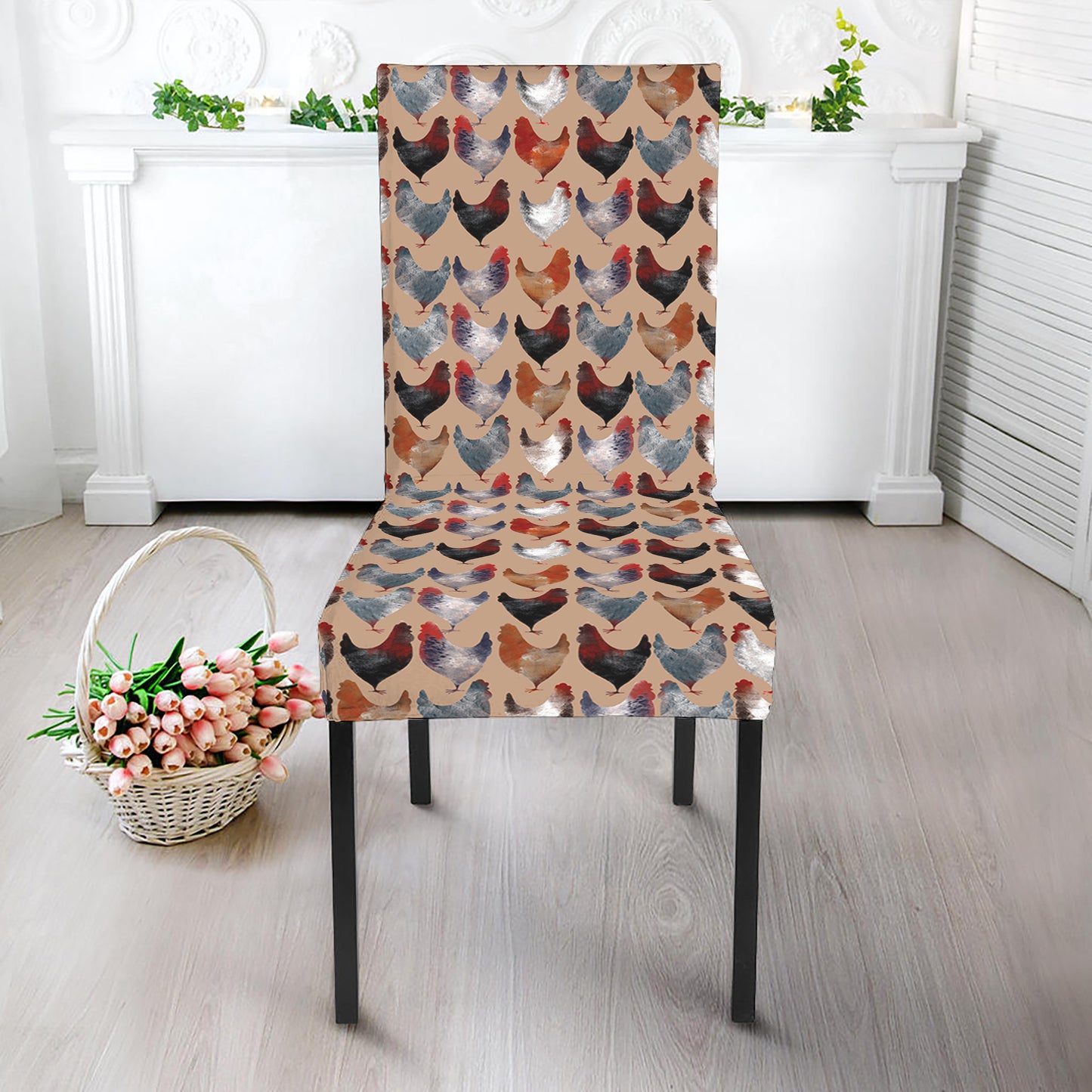Chicken Painting Pattern Print Dining Chair Slipcover