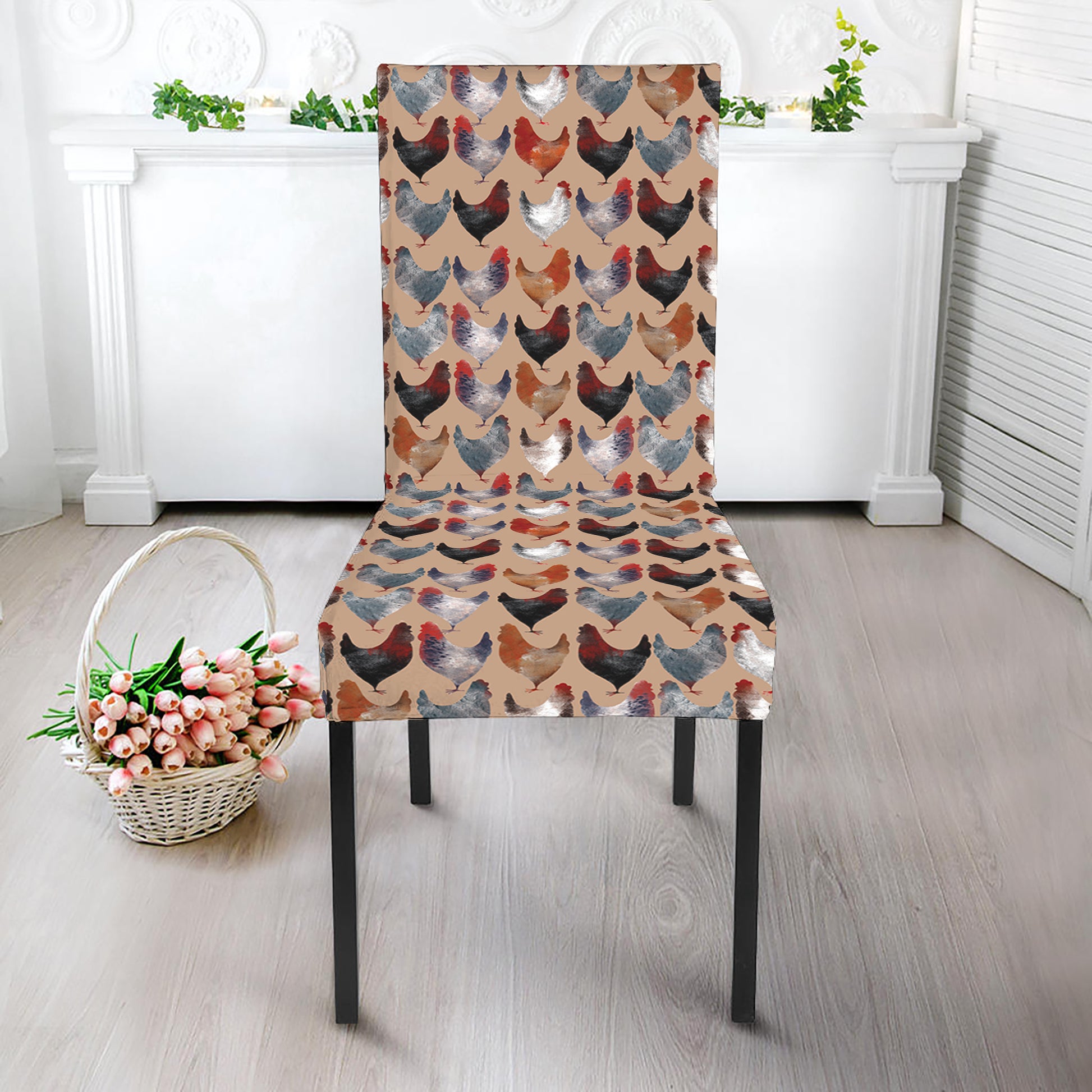 Chicken Painting Pattern Print Dining Chair Slipcover