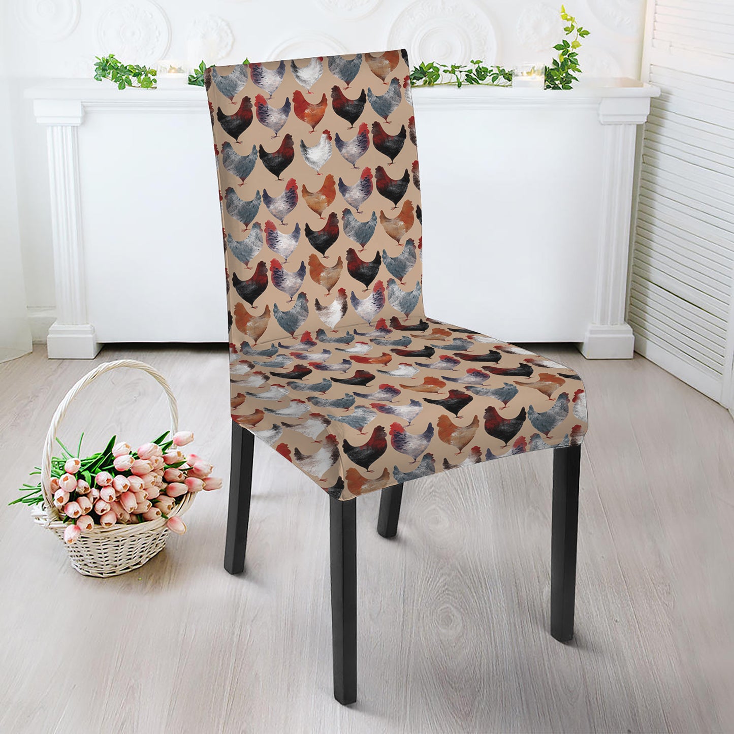 Chicken Painting Pattern Print Dining Chair Slipcover