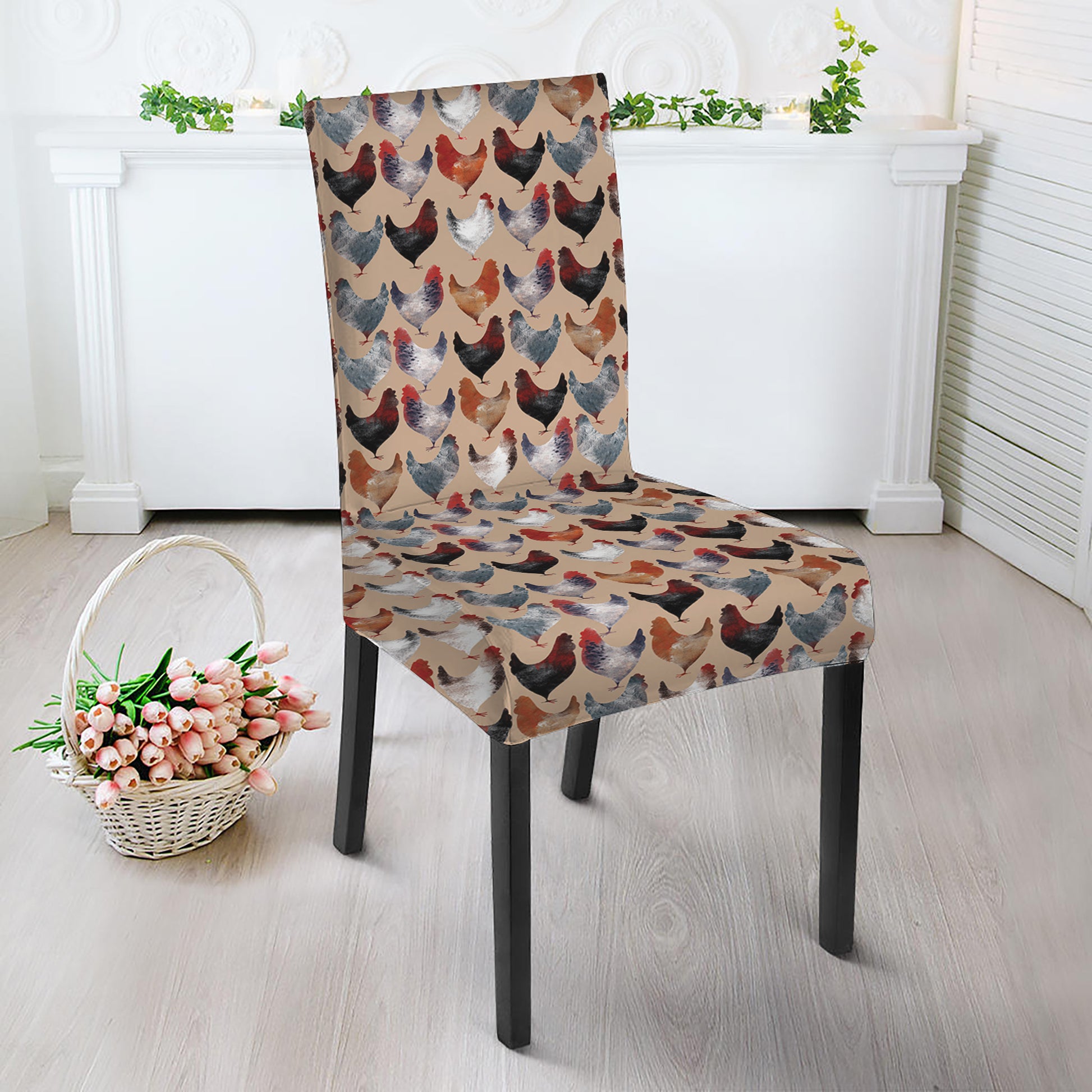 Chicken Painting Pattern Print Dining Chair Slipcover