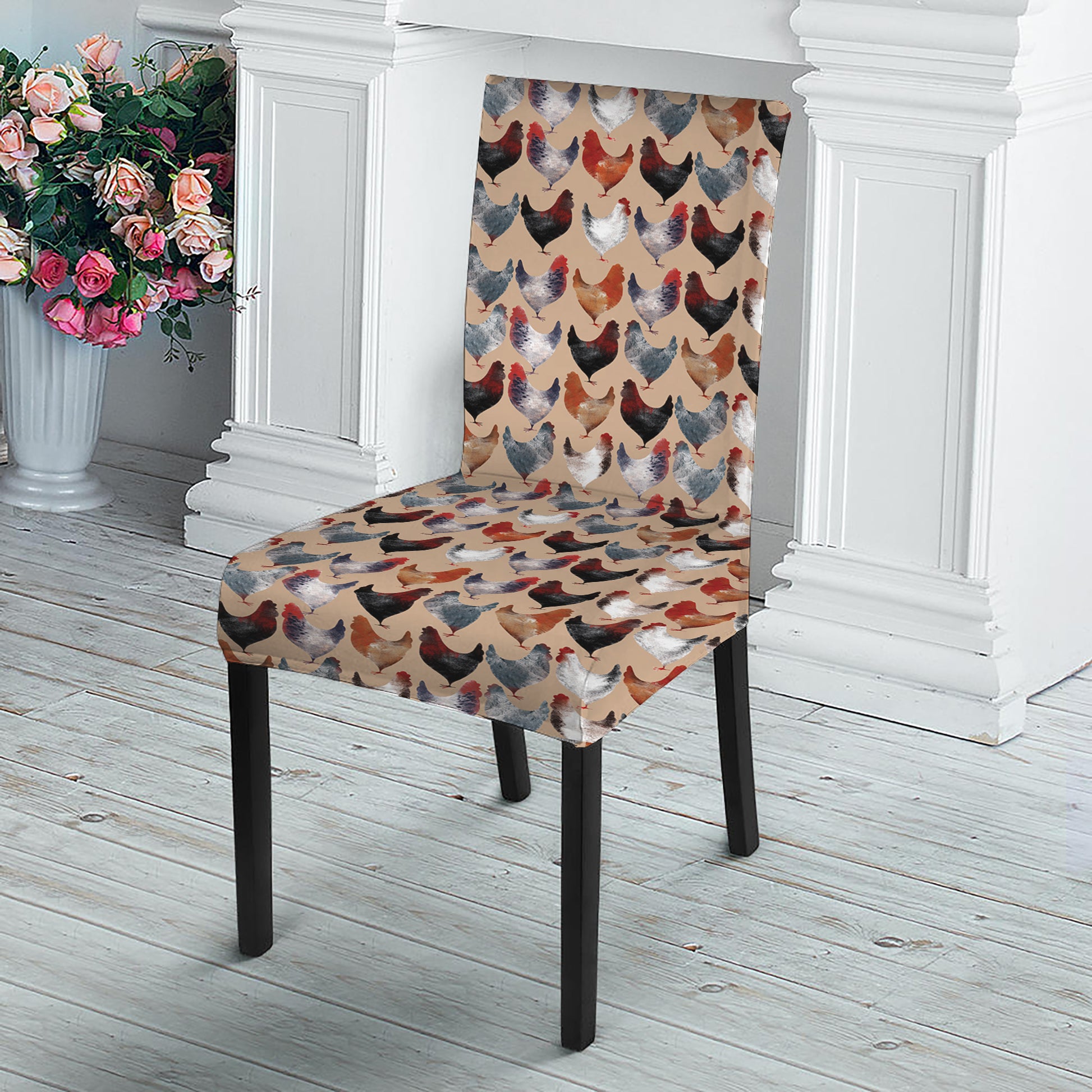 Chicken Painting Pattern Print Dining Chair Slipcover