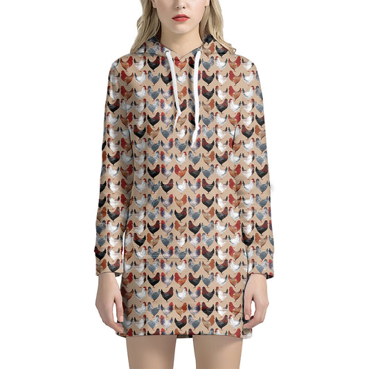 Chicken Painting Pattern Print Hoodie Dress