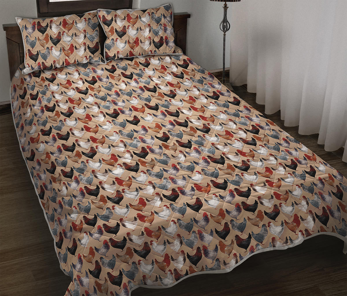 Chicken Painting Pattern Print Quilt Bed Set