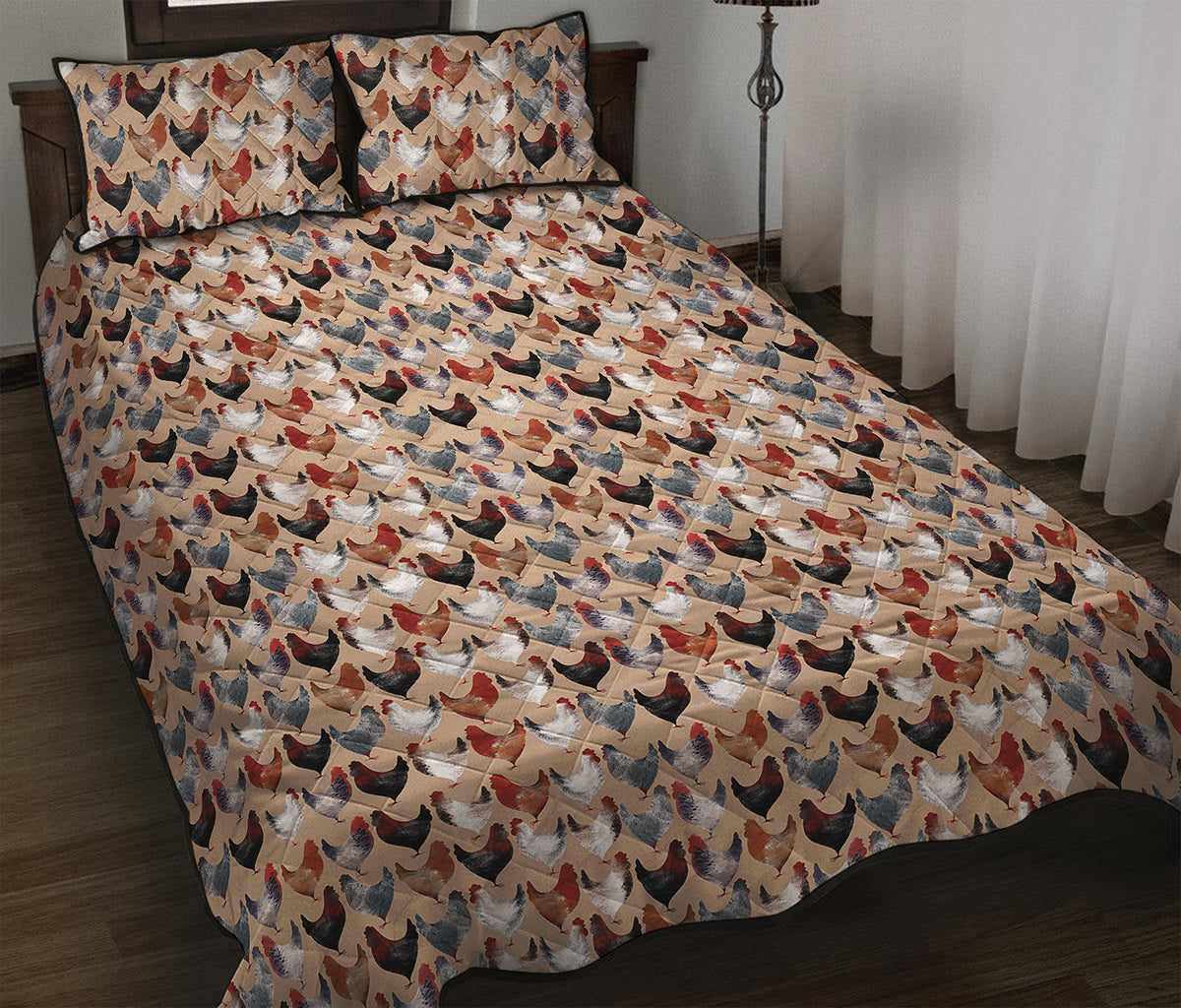 Chicken Painting Pattern Print Quilt Bed Set