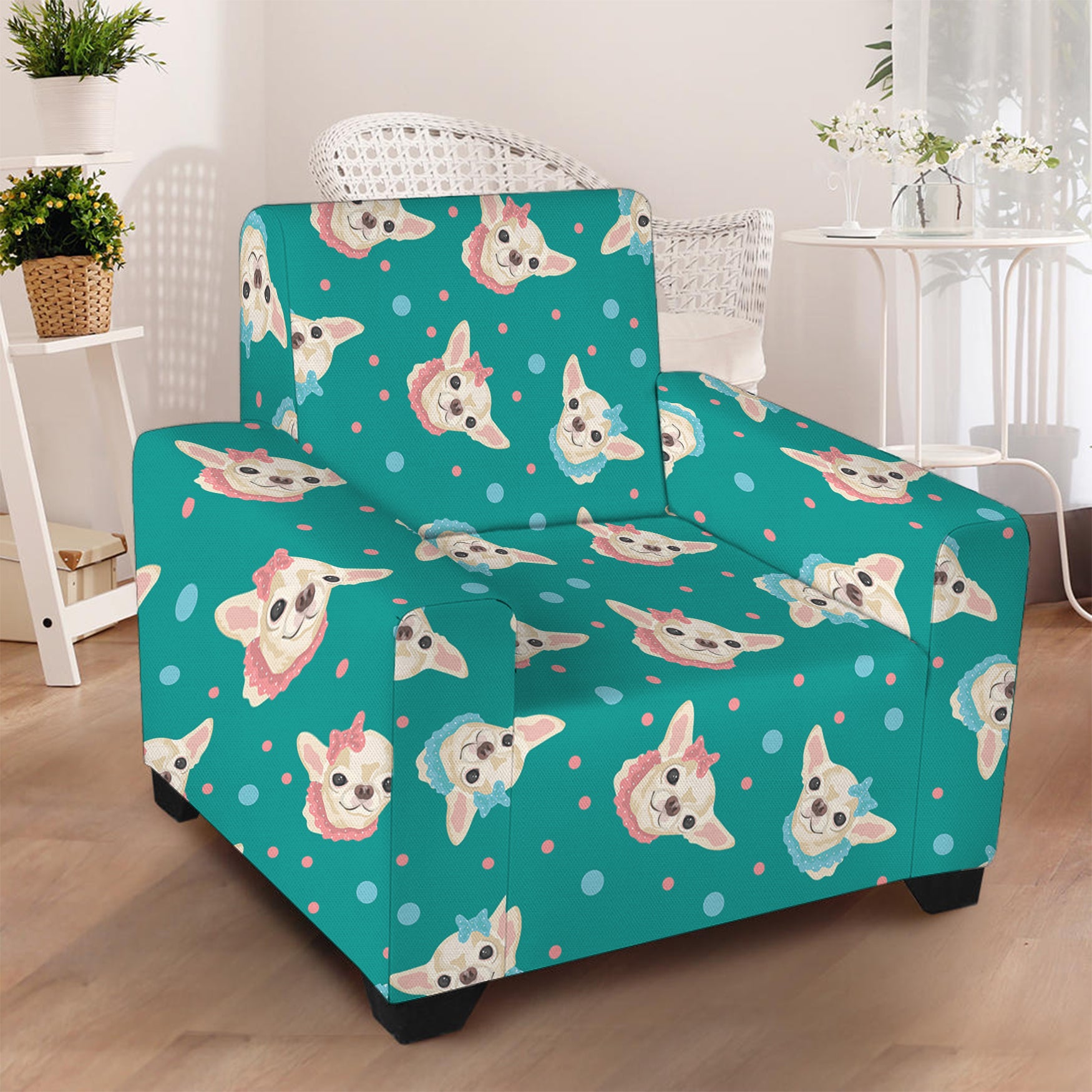 Chihuahua Puppy Pattern Print Armchair Slipcover