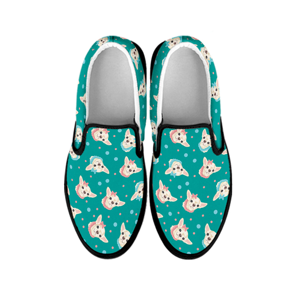 Chihuahua Puppy Pattern Print Black Slip On Shoes