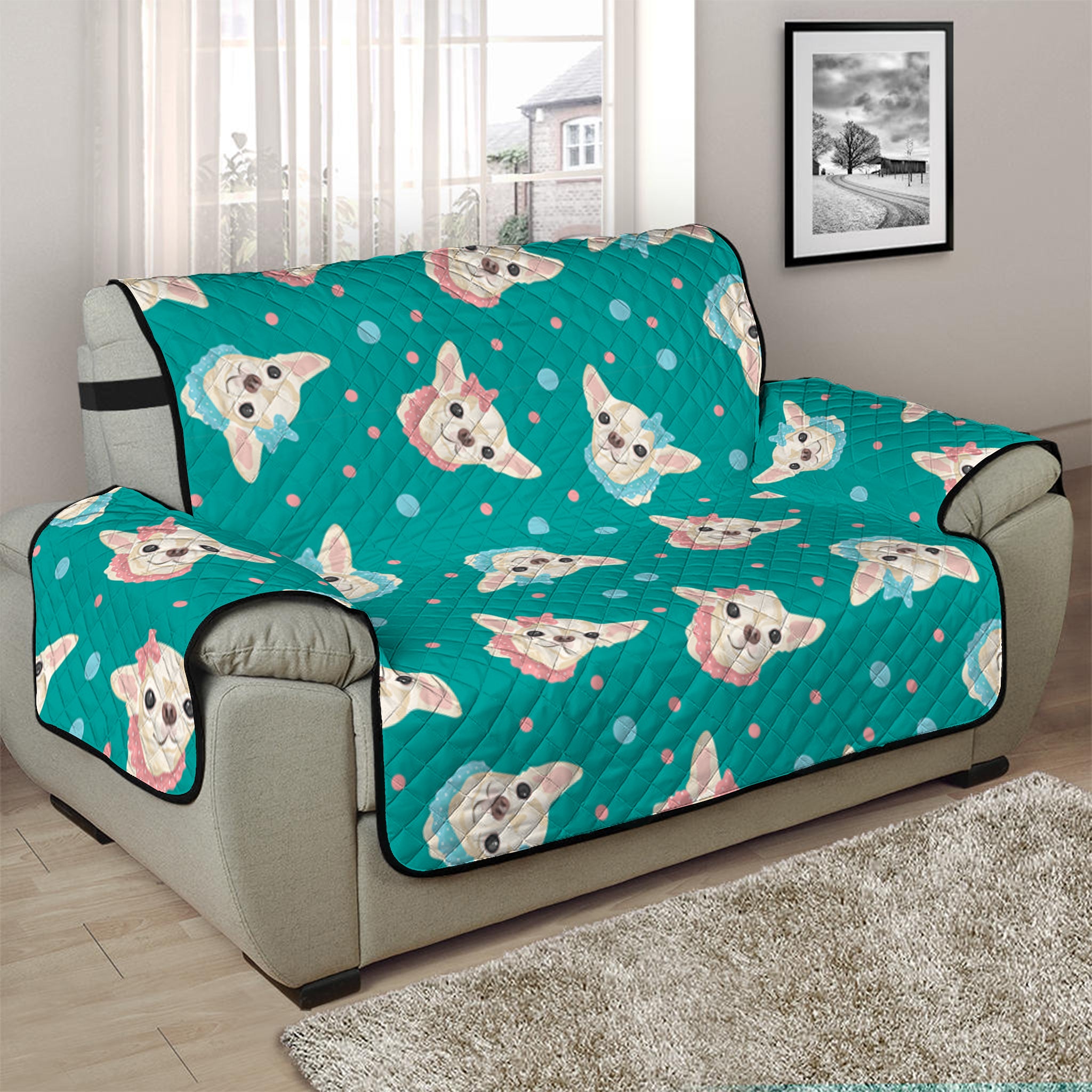 Chihuahua Puppy Pattern Print Half Sofa Protector