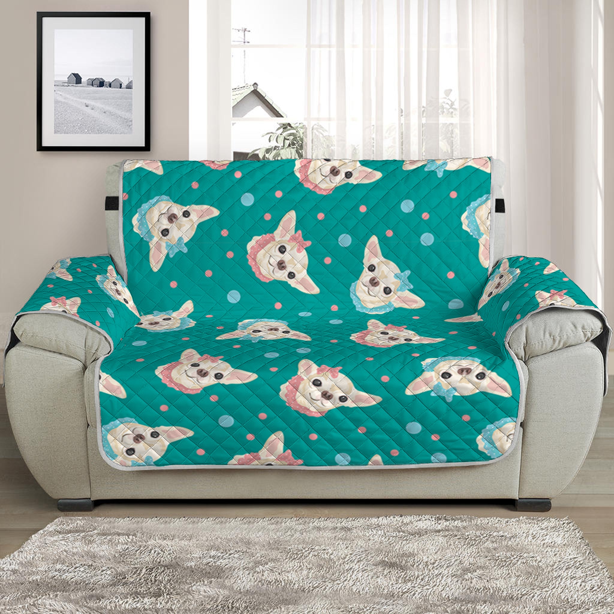 Chihuahua Puppy Pattern Print Half Sofa Protector