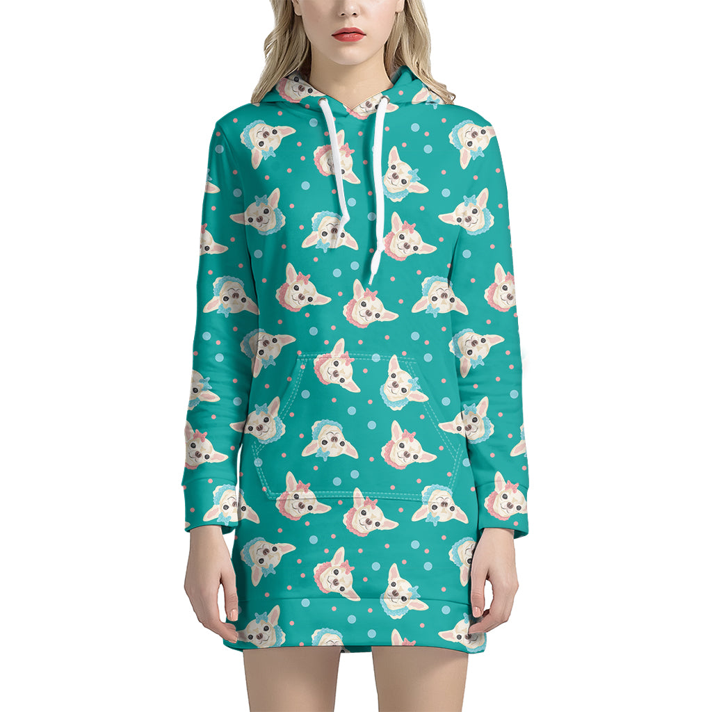 Chihuahua Puppy Pattern Print Hoodie Dress