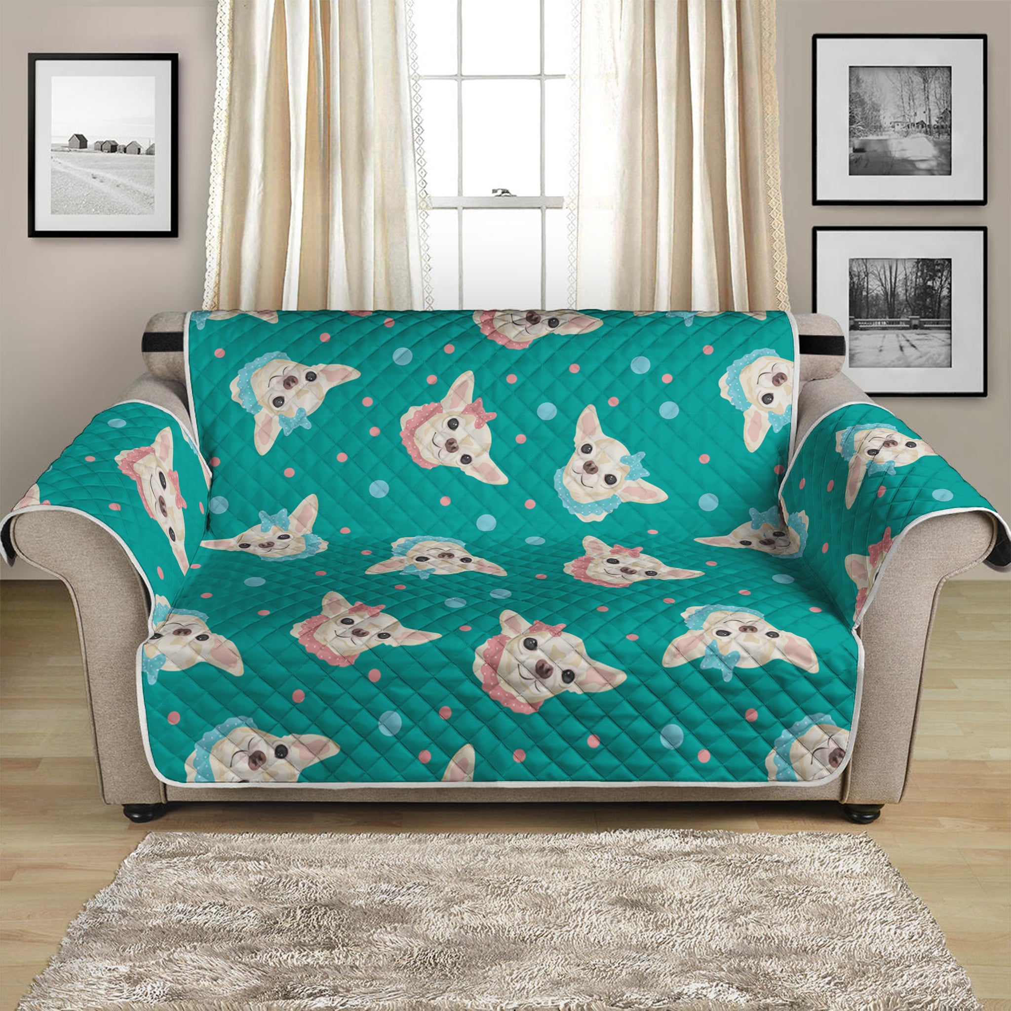 Chihuahua Puppy Pattern Print Loveseat Protector