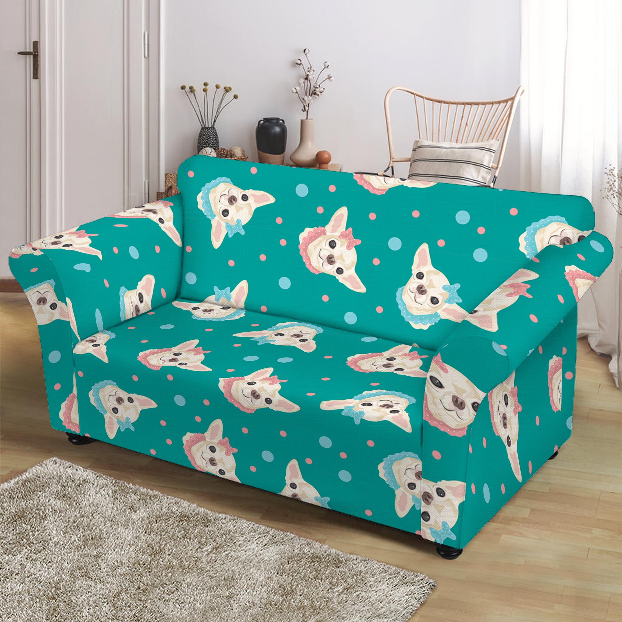 Chihuahua Puppy Pattern Print Loveseat Slipcover