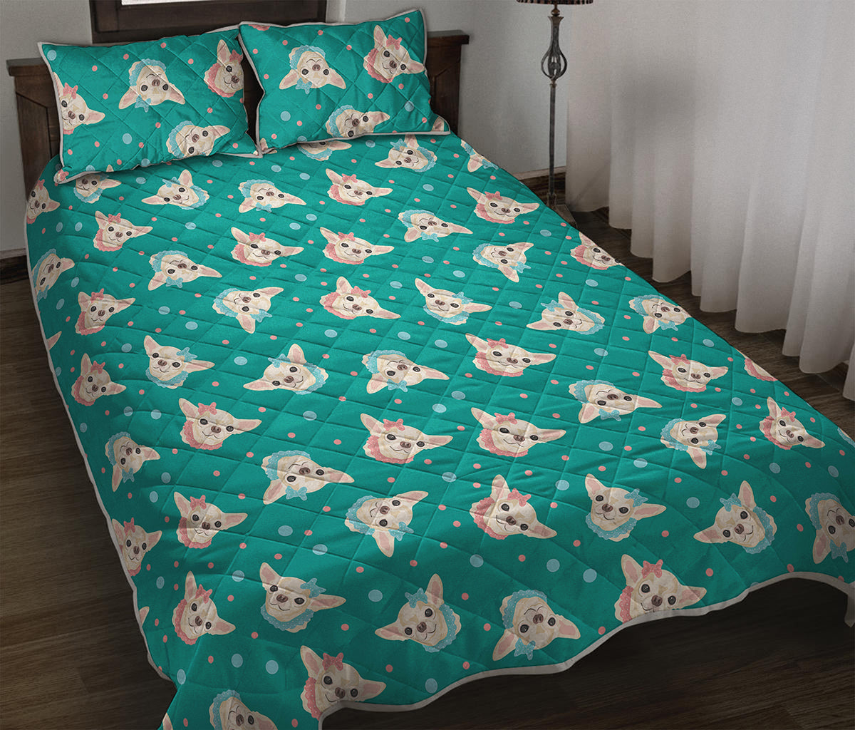 Chihuahua Puppy Pattern Print Quilt Bed Set