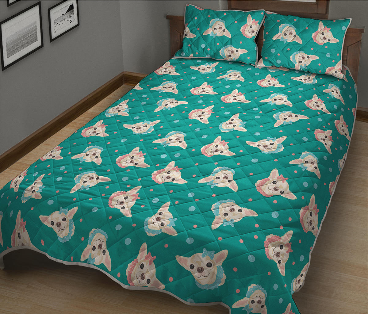 Chihuahua Puppy Pattern Print Quilt Bed Set