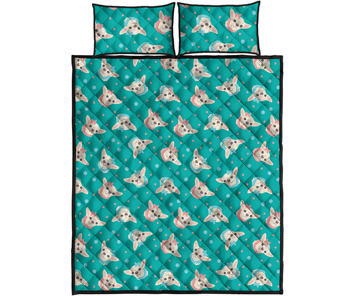 Chihuahua Puppy Pattern Print Quilt Bed Set