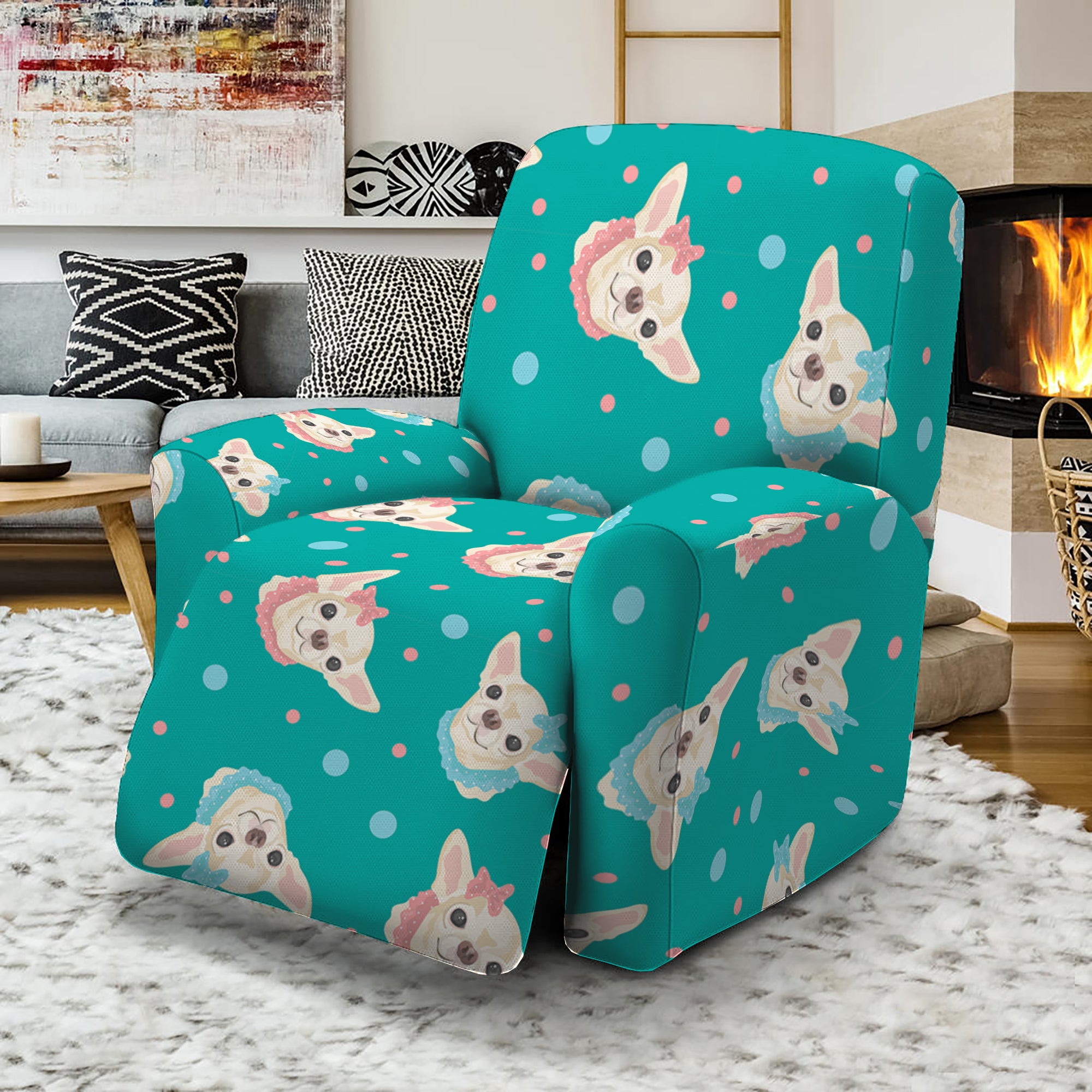 Chihuahua Puppy Pattern Print Recliner Slipcover