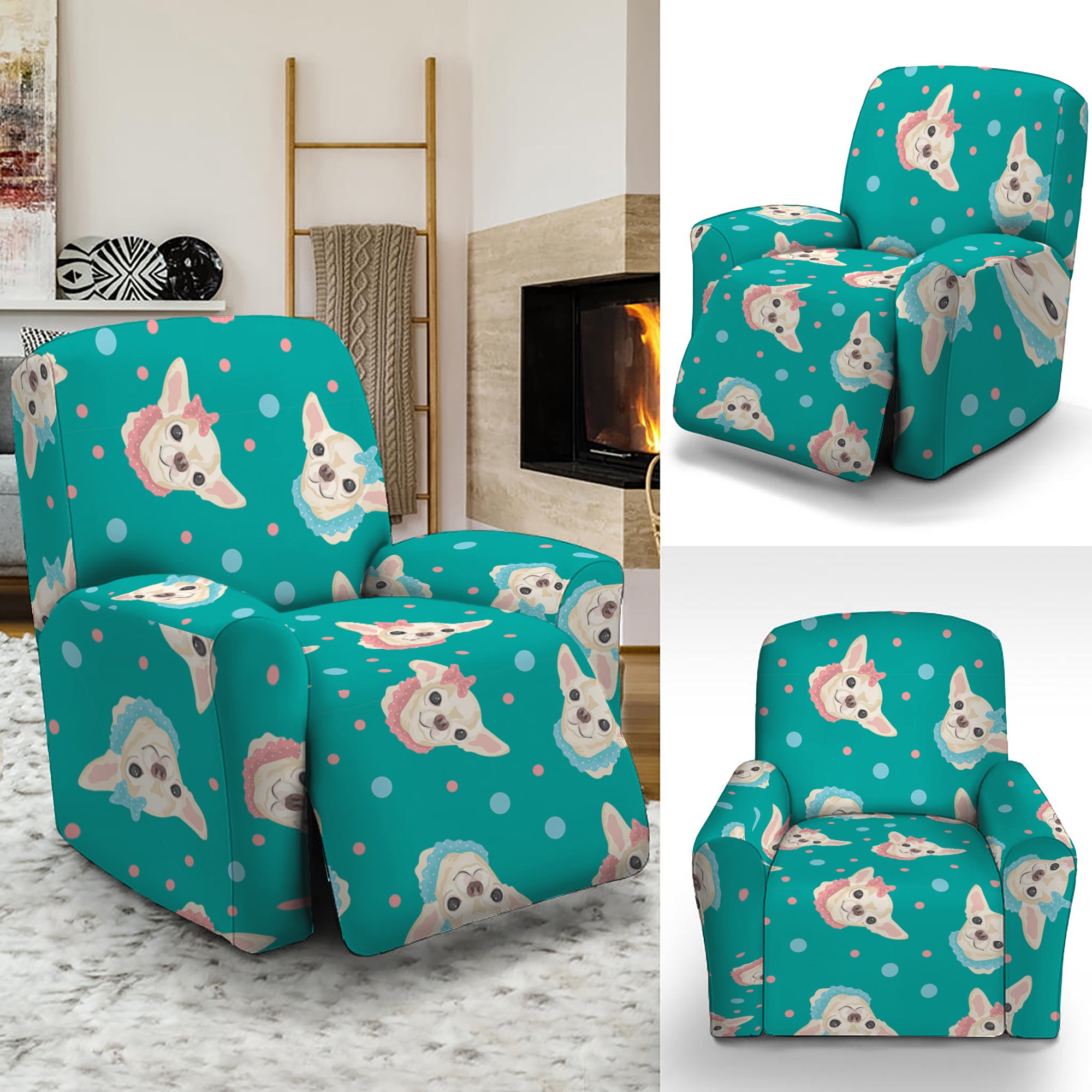 Chihuahua Puppy Pattern Print Recliner Slipcover