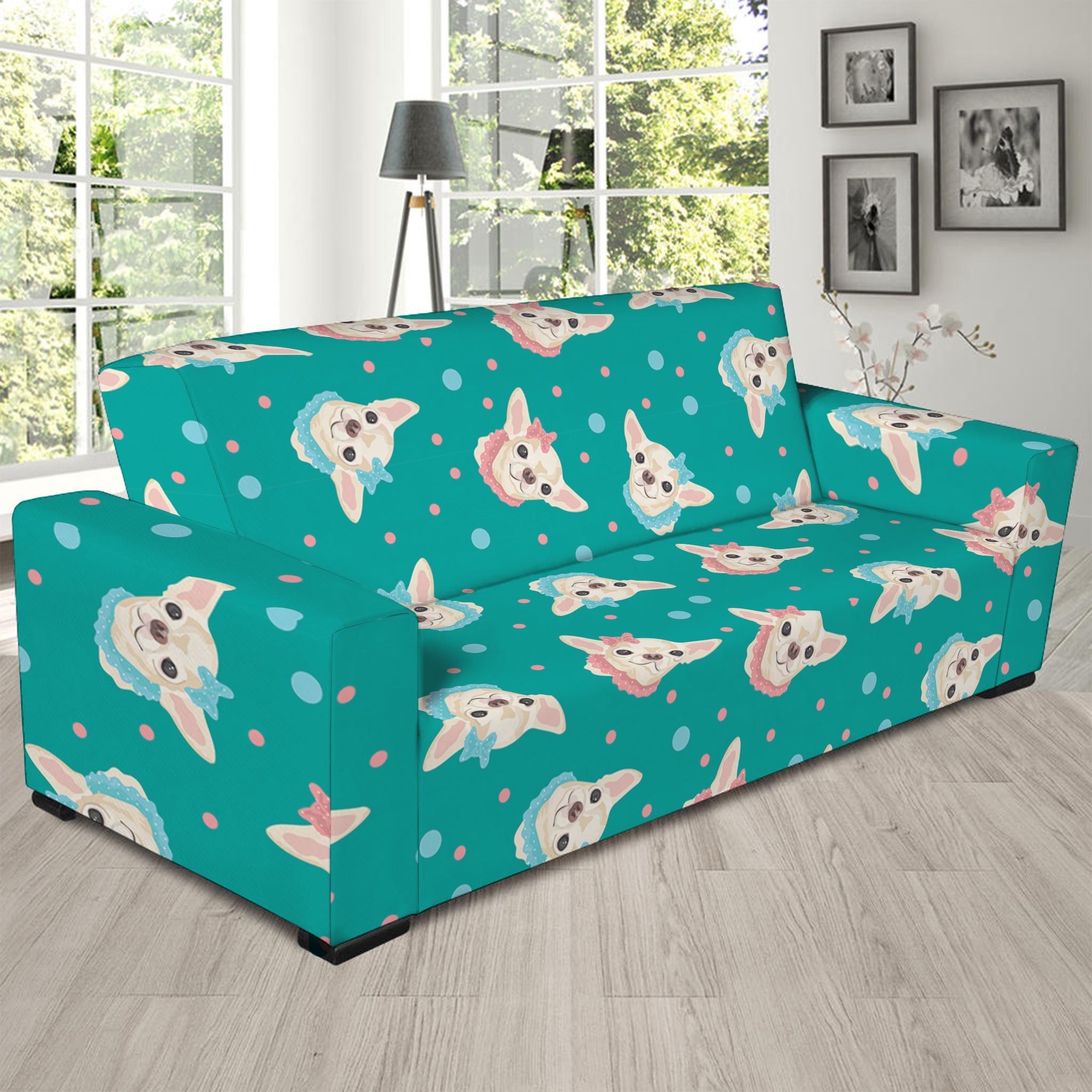 Chihuahua Puppy Pattern Print Sofa Slipcover