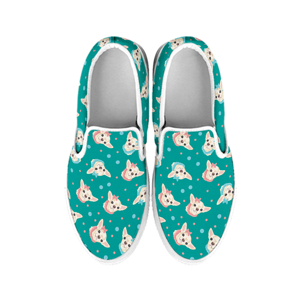 Chihuahua Puppy Pattern Print White Slip On Shoes