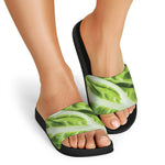 Chinese Cabbage Leaf Print Black Slide Sandals