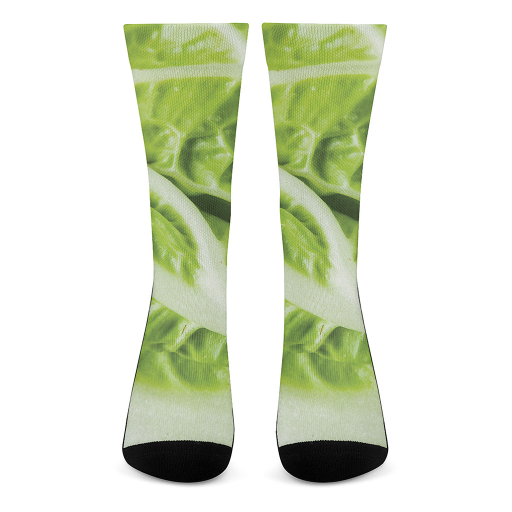 Chinese Cabbage Leaf Print Crew Socks