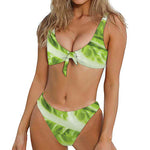 Chinese Cabbage Leaf Print Front Bow Tie Bikini