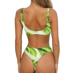 Chinese Cabbage Leaf Print Front Bow Tie Bikini