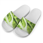 Chinese Cabbage Leaf Print White Slide Sandals