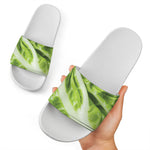 Chinese Cabbage Leaf Print White Slide Sandals