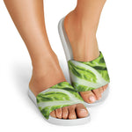 Chinese Cabbage Leaf Print White Slide Sandals