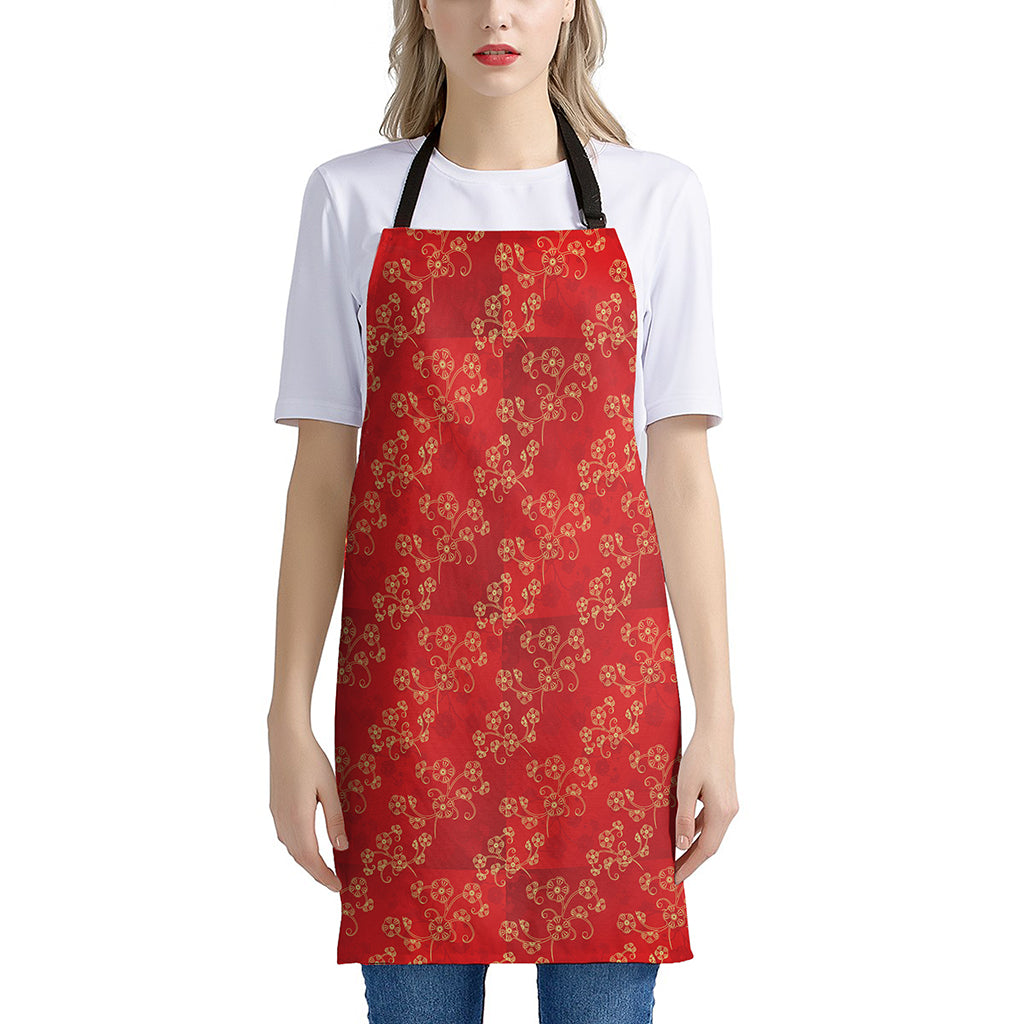 Chinese Cherry Blossom Pattern Print Apron