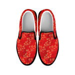 Chinese Cherry Blossom Pattern Print Black Slip On Shoes