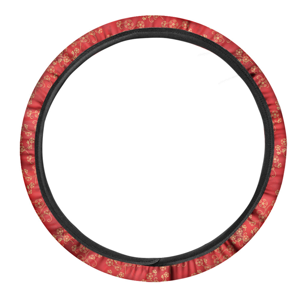 Chinese Cherry Blossom Pattern Print Car Steering Wheel Cover