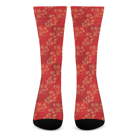 Chinese Cherry Blossom Pattern Print Crew Socks