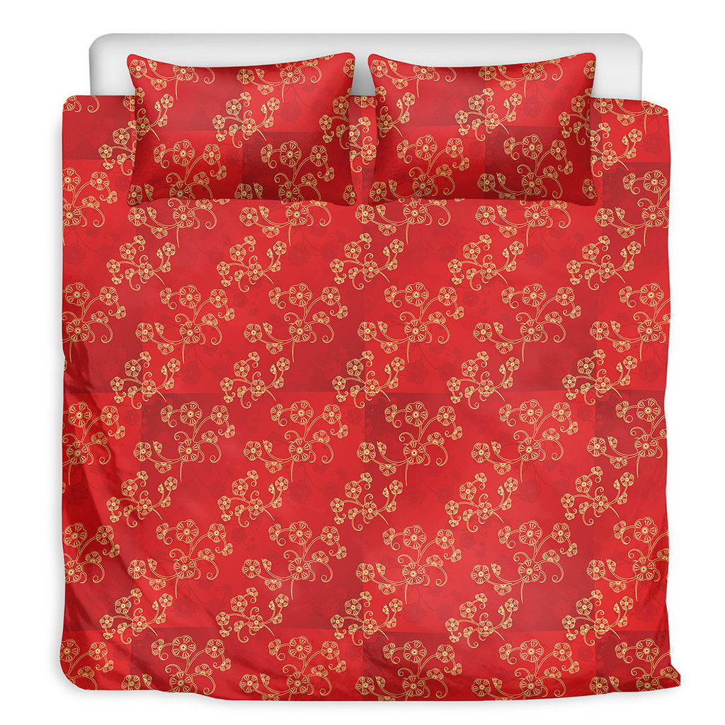 Chinese Cherry Blossom Pattern Print Duvet Cover Bedding Set