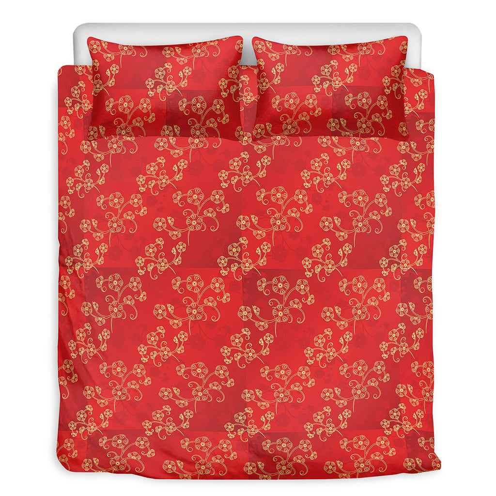 Chinese Cherry Blossom Pattern Print Duvet Cover Bedding Set