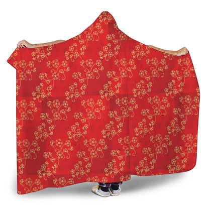Chinese Cherry Blossom Pattern Print Hooded Blanket