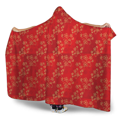 Chinese Cherry Blossom Pattern Print Hooded Blanket