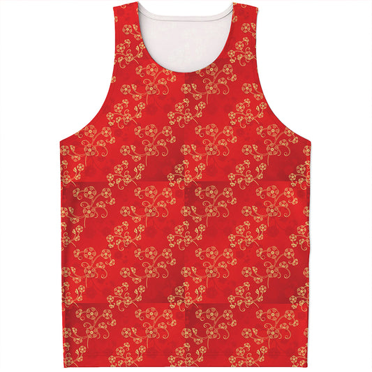 Chinese Cherry Blossom Pattern Print Men's Tank Top